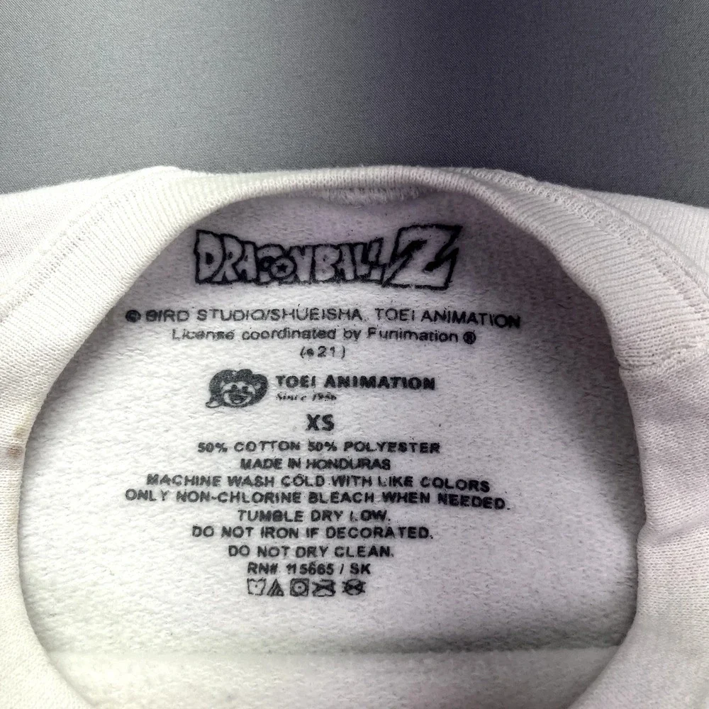 TOEI‎ DRAGONBALL Z SweatShirt Sz XS Cotton Blend White Used Licensed Stained VTG